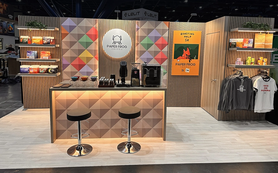 Fluted-accents-and-slats-in-trade-show-booth-design PaperFrog Trade Show Design Trends for 2025 - Fluted Accents